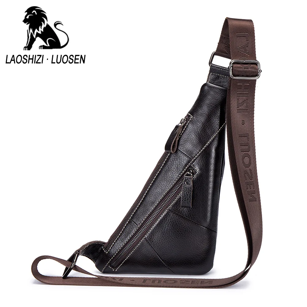 الرجال مثلث جلد الكتف حقائب السفر جلد طبيعي الصدر حقيبة حزام حبال جلدية عارضة الصدر حزمة Crossbody أكياس للرجال