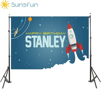 

Sunsfun 7x5FT Photo Backdrops Outer Space Birthday Party Children Rocket Blue Background Photo Prop Original Design for Kids