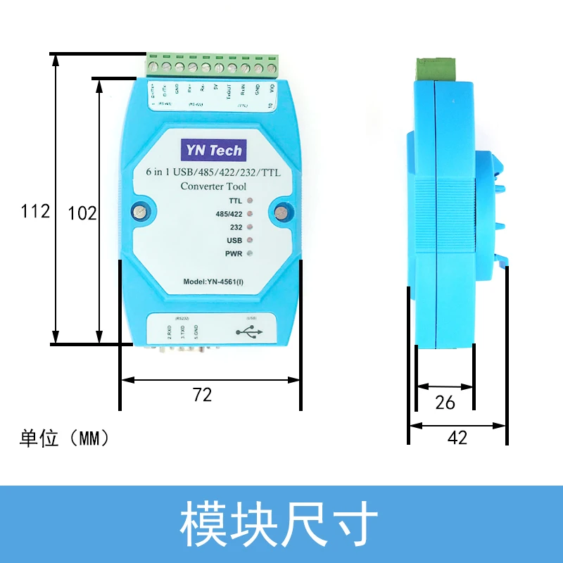 

YN4561I Isolated 6-in-1 Serial Port Module CP2102 USB/485/422/232/TTL Interchange Serial Port