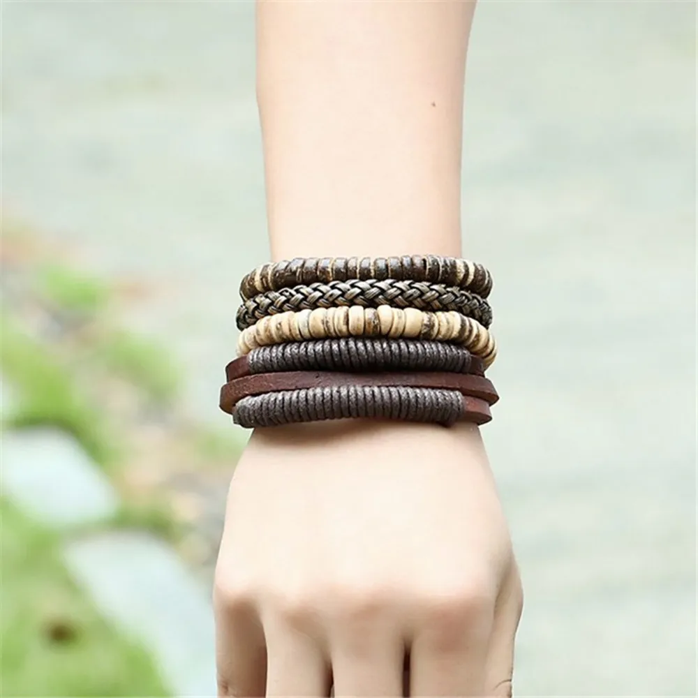 

Dropshipping Cuff Bracelet Open Simple Retro Suit Braided Coconut Shell Bracelet Hemp Rope Leather Letter Design Best Zircon