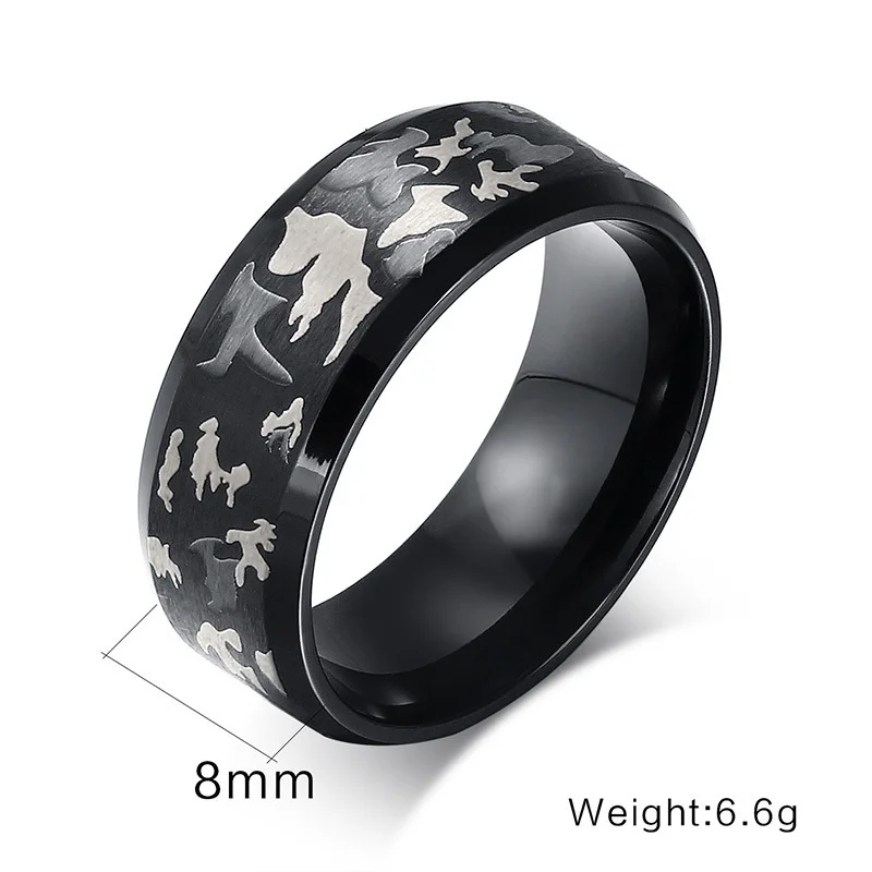 

Fashion Ethnic Black 316L Titanium Steel Laser Three-color Camouflage Ring Vintage Titanium Steel Rings Men Jewelry