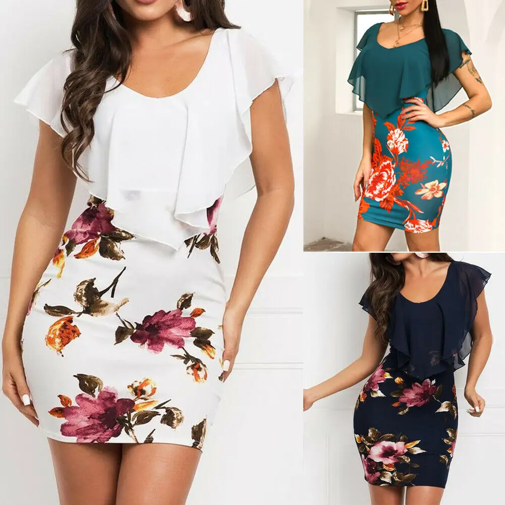 

Summer Boho Style Women V Neck Draped Shoes Vintage Mini Dress Short Floral Print Bodycon Party Midi Clothes