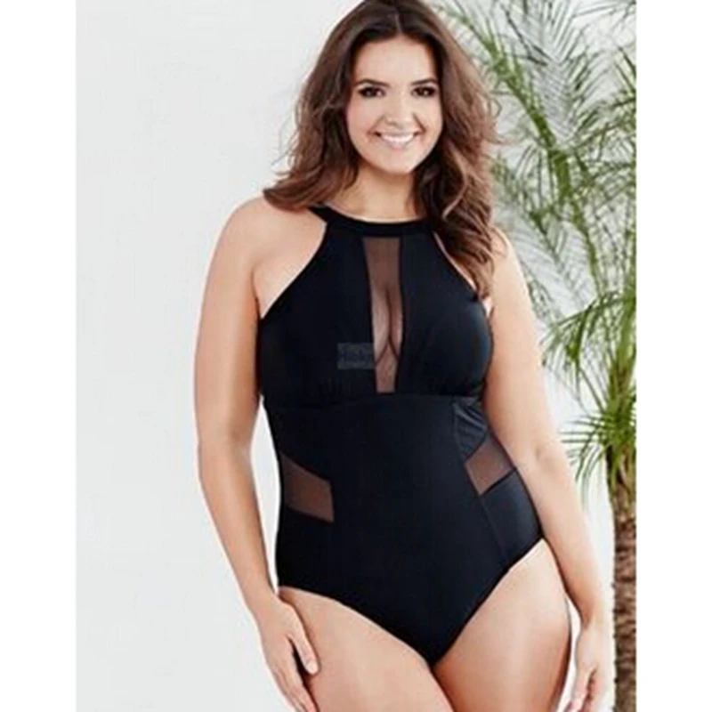 Mesh one pieces swimsuit for plus size women black mesh halter one piece swimwear low cut mesh monokini plus size bathing suit plus-size-black-swimsuit : image Mesh one pieces swimsuit for plus size women black mesh halter one piece swimwear low cut mesh monokini plus size bathing suit plus-size-black-swimsuit