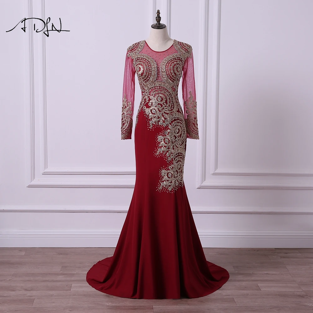 ADLN Modest Long Sleeve Evening Dresses Sparkly Rhinestone