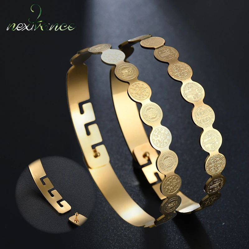 

Nextvance Jesus Christ Round Medal Bangle Stainless Steel Virgin Mary Cuff Bracelet For Women Men Protection Jewelry