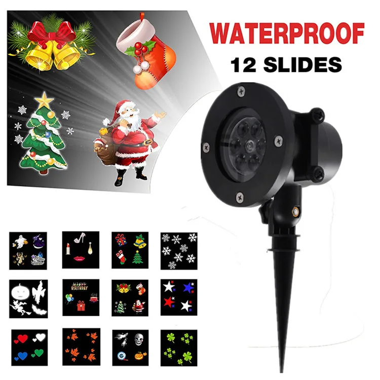 Goedkoop Laserlicht 12 Patronen Sneeuwvlok Disc Home Decoratie Waterdichte Outdoor Yard Garden Kerst Decor Spotlight Armatuur