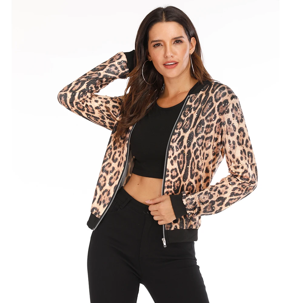 Rose Leopard Spring Women's Jackets Plus Size Short Female Coat Zipper
