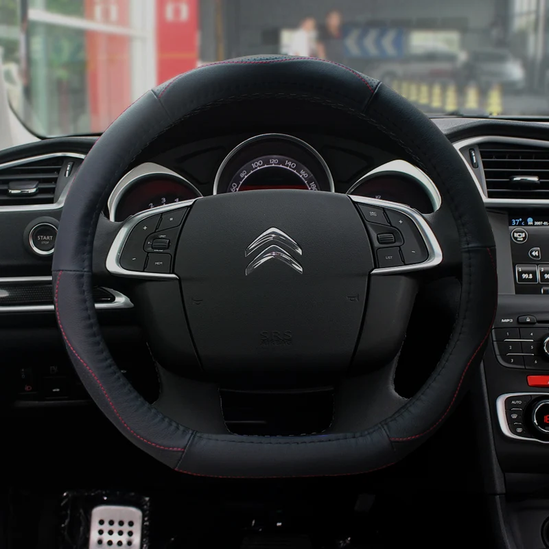 D shape genuine leather steering wheel Cover for citroen c elysee C3 XR