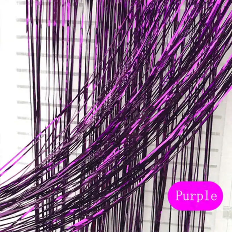 3m Purple Rose Gold Metallic Foil Tinsel Fringe Curtain Rain