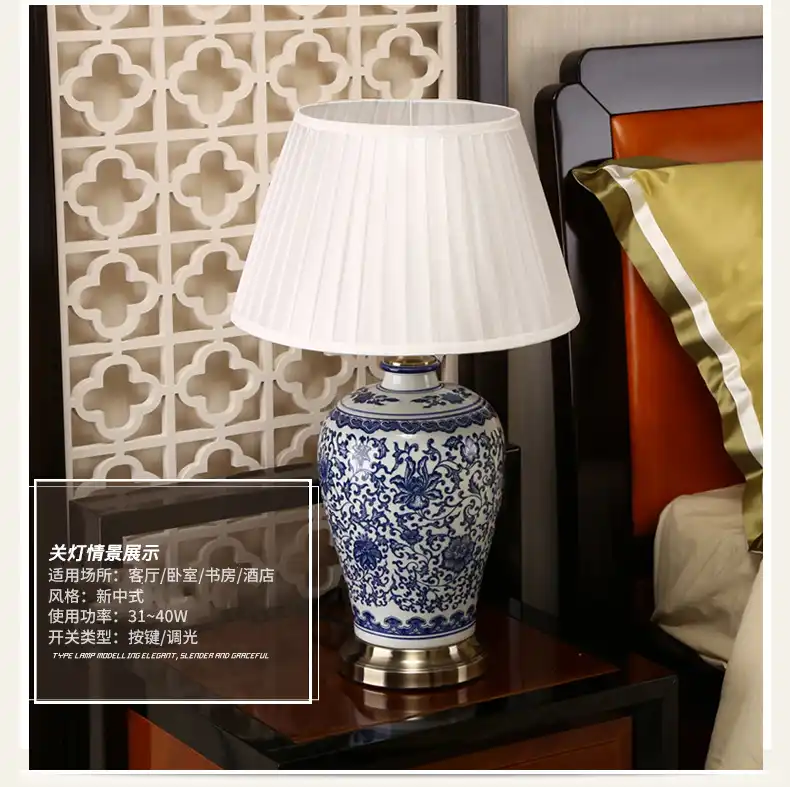 Dimmable Blue And White Porcelain Desk Lamps China Flower Cemaric Reading Lamp Home Indoor Lighting Bedroom Bed Side Table Light