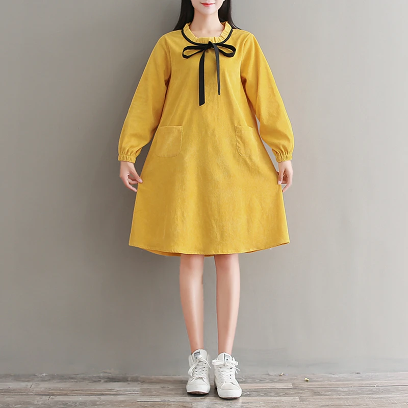 Mori girl robe Femme 2019 Весна Осень вельветовые платья для женщин с бантом повседневное