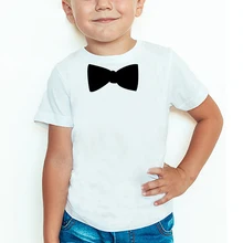 Новая летняя футболка с короткими рукавами для мальчиков черная футболка с галстуком-бабочкой модная детская одежда качественная хлопковая рубашка с круглым вырезом