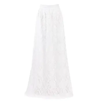 

Women Double Lace Layer Chiffon Pleated Long Elastic Waist Skirt