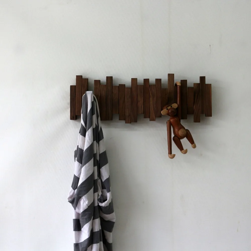 Solid wood  Decorative hook  strips for clothes and hats Black Walnut White Oak Wall Creative Invisibility hook