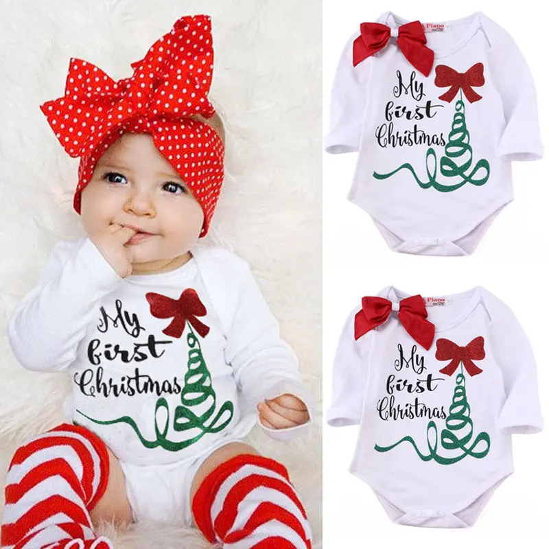 Newborn Baby Girl Clothing Bodysuits Xmax Long Sleeve Jumpsuit Headband