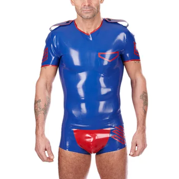 

Blue Latex Uniform T-shirt Latex Tops Wear (NO SHORT PANTS)