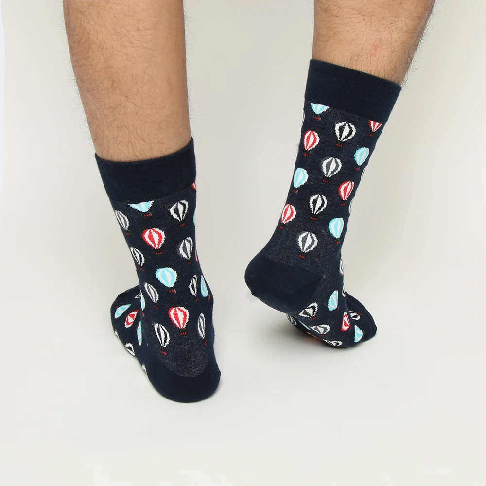 New Happy Socks For Men Autumn Winter Air Balloon/Diamond Patterns Jacquard Crew Socks Male