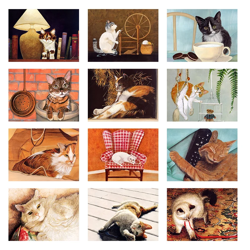 

12 styles Full Circular 5D DIY Diamond Painting Animal Cat Diamond Embroidery of Rhinestone Diamond Home Decor with Frame