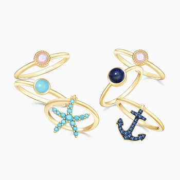 

Anchor&Starfish 3-layer Set Rings Pendant For Women Clear Zircon Gold Color High Quality Female Fine Jewelry Special Anneau Gift