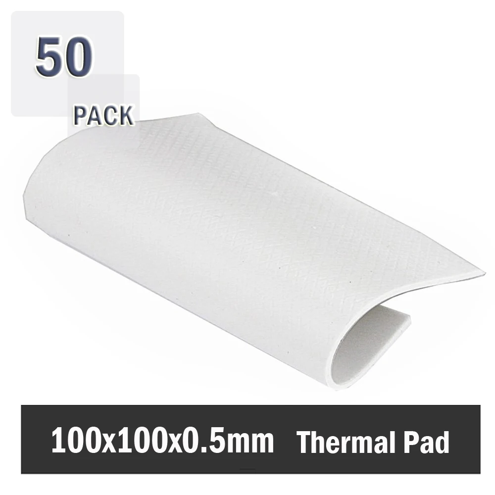 Gdstime-dissipador de Calor 50 Peças 100x100x0.5 mm 100 mm Cpu Gpu Dip ic Refrigeração Silicone 0.5 mm Almofada Térmica