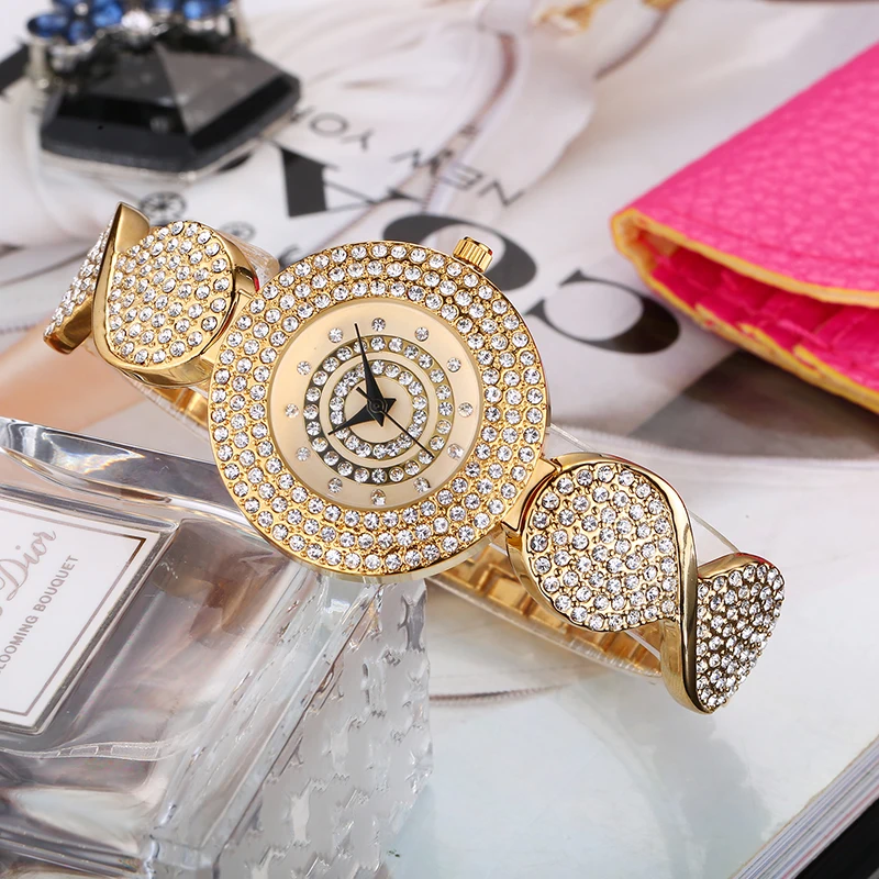 

MISSFOX New Arrival Full Diamond Decorated Round Watch Cute Women Wrist Watch Ladies Gold Quartz Wristwatch For Christmas Gift