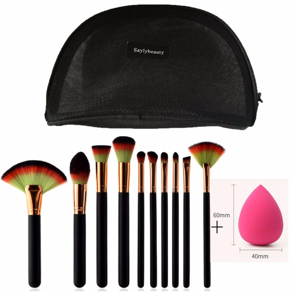 

Saylybeauty Professional Makeup Brushes Set Make up Brush Tools kit Foundation Powder Eye Brushes 10pcs /set Makeup Sponge