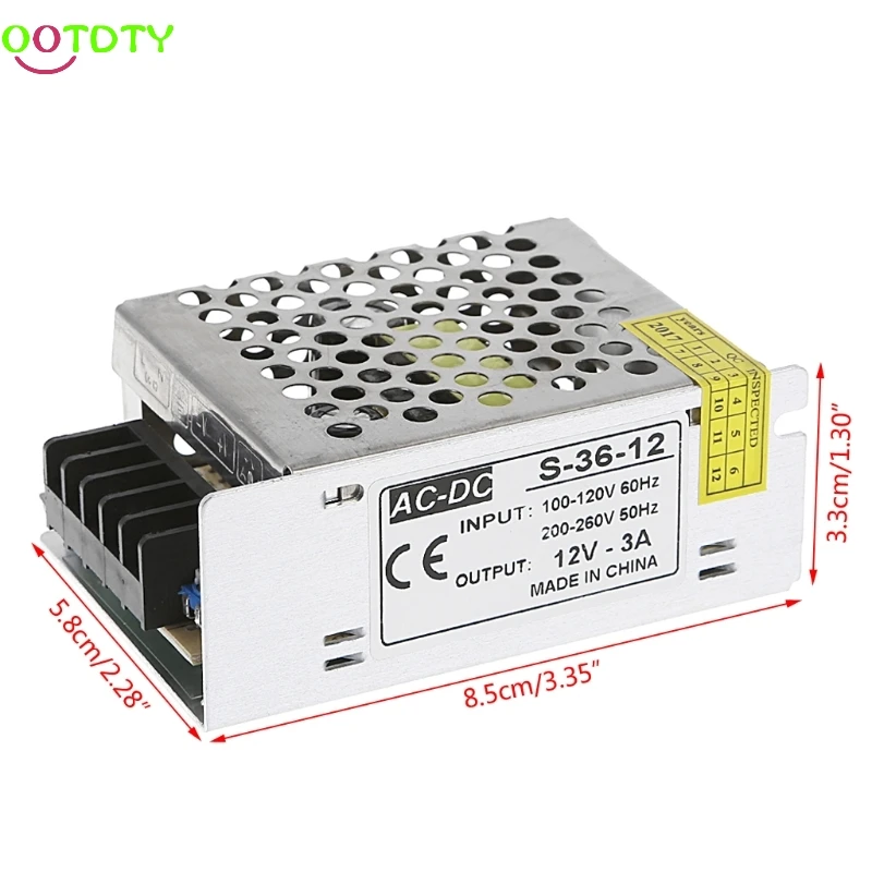 

AC 100-260V To DC 12V 3A 36W Switch Power Supply Driver Adapter LED Strip Light 828 Promotion