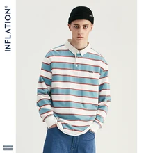 INFLATION мужская полосатая футболка с длинными рукавами мужские уличные футболки с круглым вырезом Повседневная Свободная стильная футболка Осенние футболки 91502W
