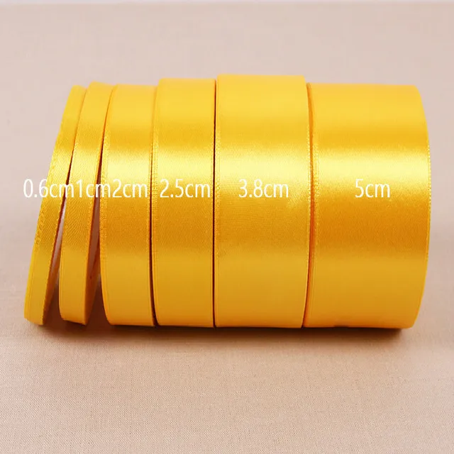 New 25 Yards Gold Yellow Silk Satin Ribbon 6mm-75mm Party Home Wedding Decoration Gift Wrapping Christmas New Year DIY Material