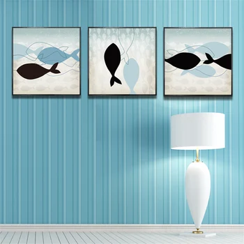 

YongHe Living Home Decorative Painting 3pcs/lot combination Artistic Fish Square Spray Painting wall deco Frameless ink Poster