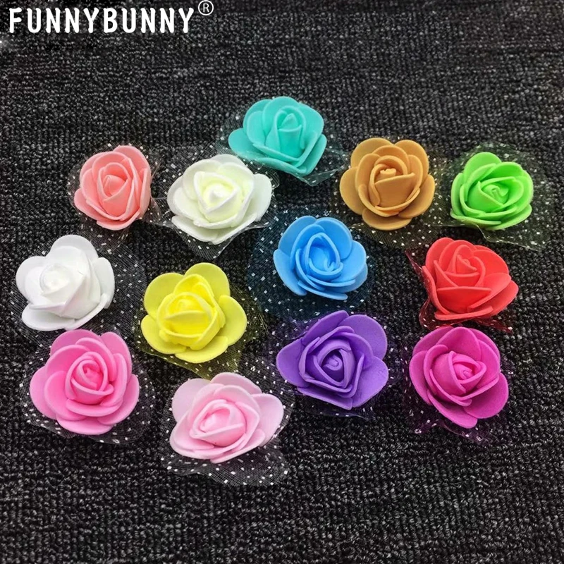 

FUNNYBUNNY 50pcs 3.5cm Foam Lace Rose Artificial Flower Heads For Wedding Decoration DIY Hair Bands Ornaments Decorative Wreath