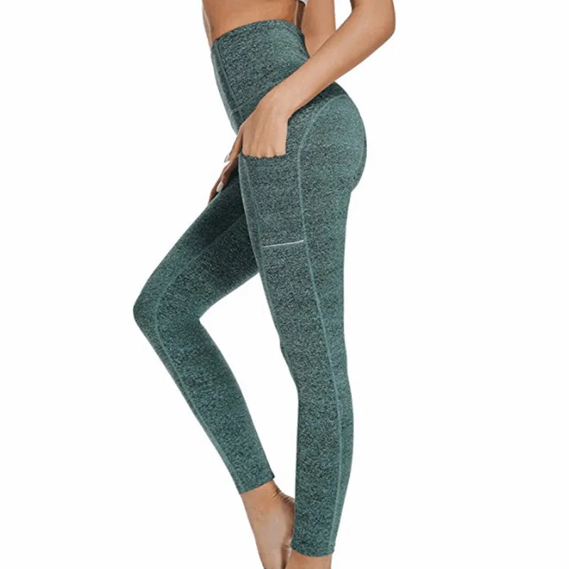 Leggings With Pocket Women Gym Tights Push Up Running Pants Workout High Waist Active Wear Yoga Pants Tummy Control Leggings - Цвет: k9362 Green