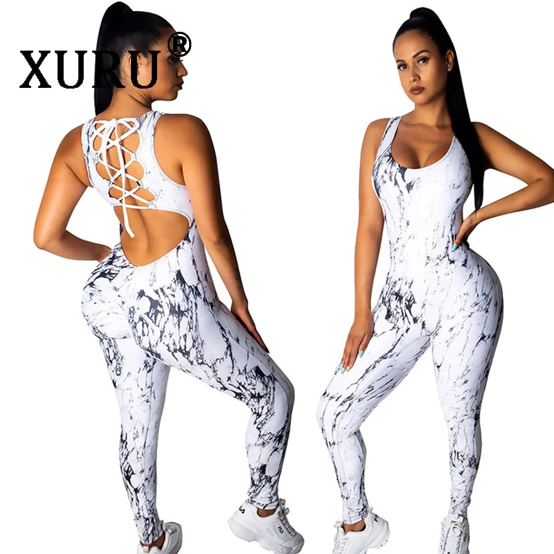 White print XURU Летний женский комбинезон с леопардовым принтом Облегающий комбинезон повседневный комбинезон с принтом без рукавов - Цвет: White print