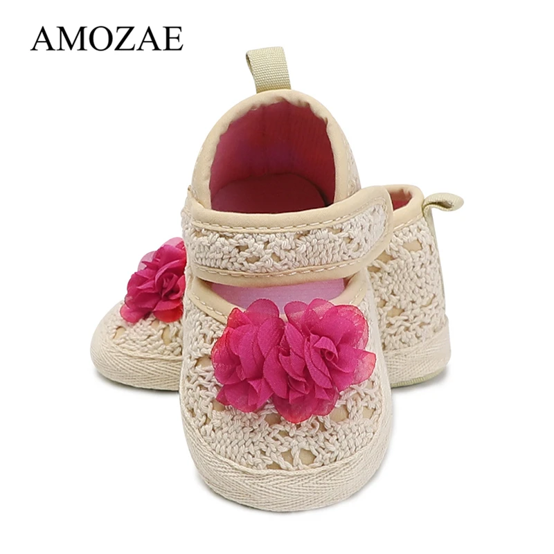 

Baby Girl Newborn Shoes Spring Summer Big Flower Knitted Dance Princess First Walker Anti-slip Cute Sneaker Free Shipping