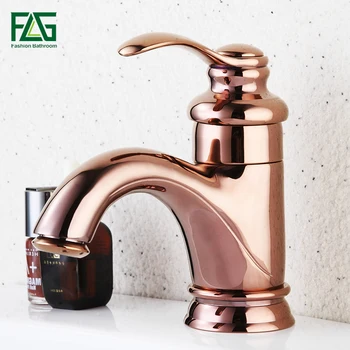 

FLG Bathroom Mini Stylish Elegant Basin Faucet Single Handle Rose Gold Sink Faucets Mixer Tap Square Shape Ceramic Valve