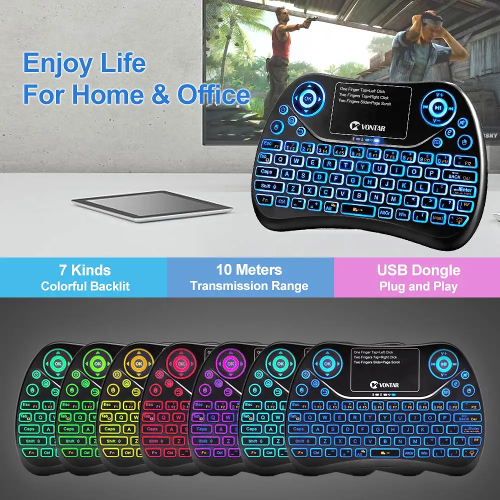 VONTAR TX2 Plus Air mouse QWTREY Keyboard 2,4G Беспроводная Мини-Клавиатура Тачпад Fly mouse с подсветкой Android tv BOX X96mini X96