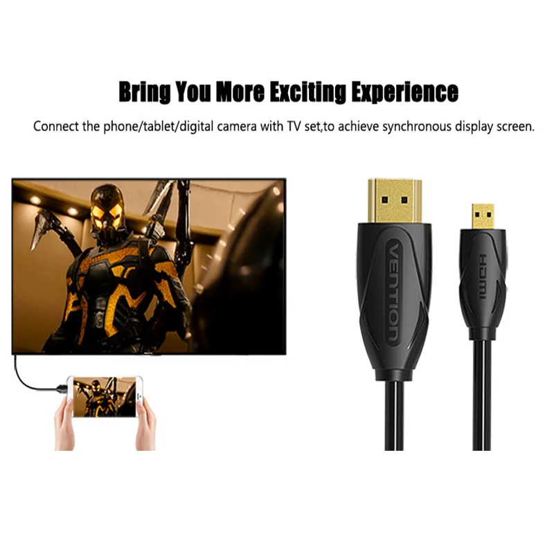 Vention Micro HDMI к HDMI кабель позолоченный HDMI 1,4 V 3D 1m 1,5 m 2m высококачественный hdmi-кабель, адаптер для планшета HDTV камеры