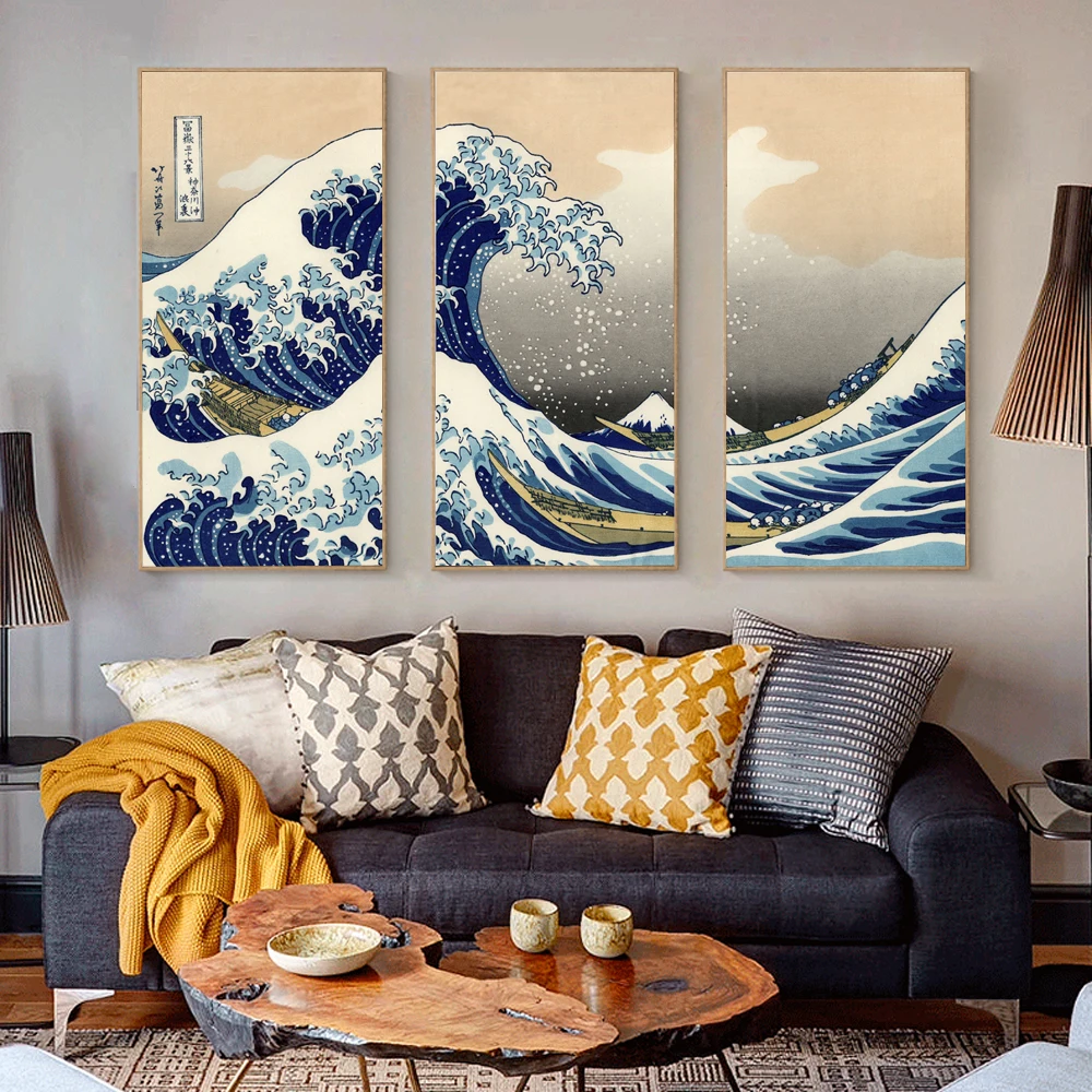 Традиционная японская живопись большой волны канагава, популярная комбинация морской живописи, без рамы Печать на холсте плакат