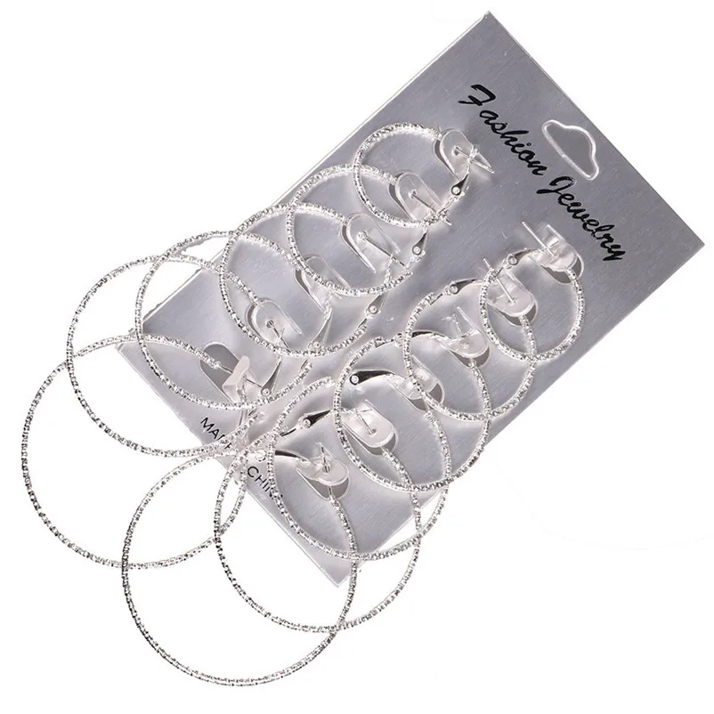 Fashion accessories Big Circle Hoop 6 Pairs  set Vintage Gold silver color Big circle Brincos earrings for women J12#N (13)