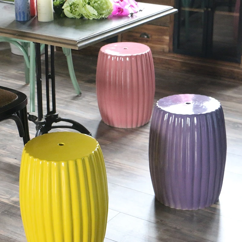 European Style Simple Ceramic Drum Stool silver/gold glazed porcelain