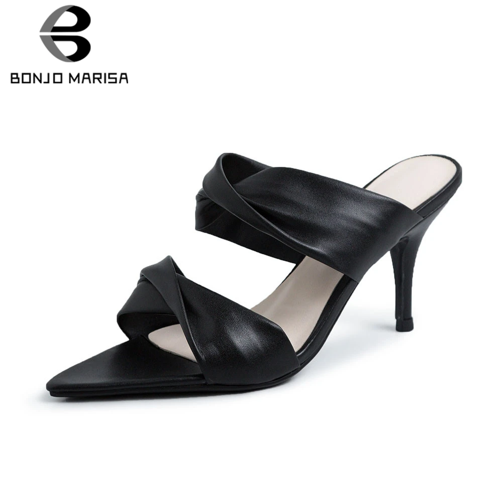 

BONJOMARISA Brand New Fashion Ladies High Heels Mules Women Shoes Woman Casual Party Sexy Summer Slippers 2020 Female Shoes