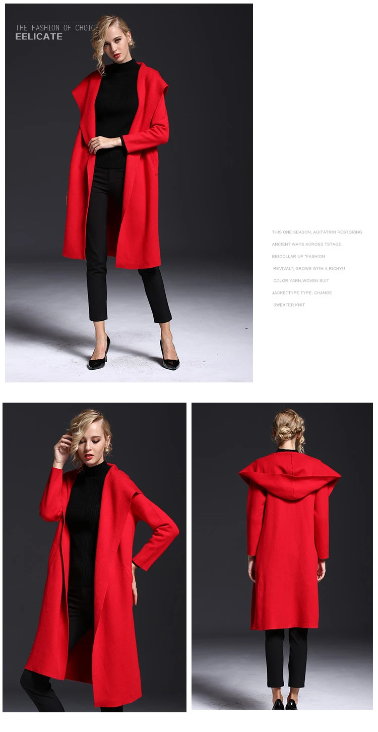 Autumn and winter Europe and the United States new fashion casual women's long coat Slim hooded solid color pocket ladies thick sweater cardigan tide (4)
