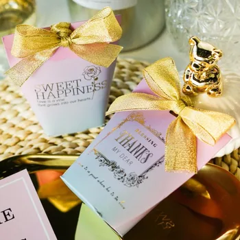 

free shipping 30pcs gold stamping pink blue gradient engagement Wedding Baby shower Birthday party Candy Favor box fairy bag