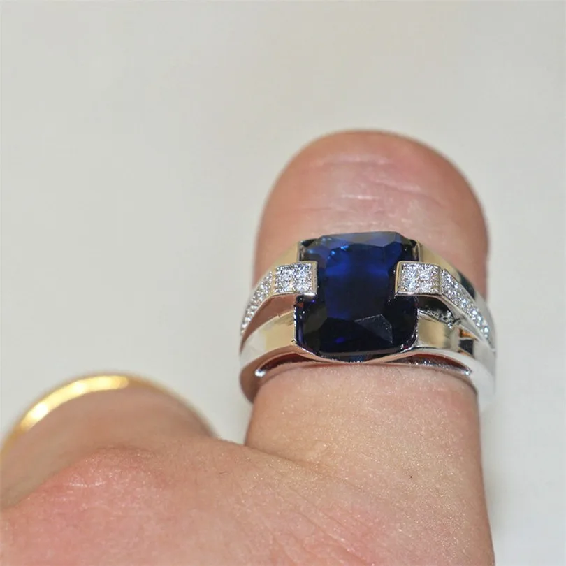 Choucong ювелирные изделия мужские 925 пробы серебряные большие 6CT квадратные синие 5a циркон камень Обручальные кольца кольцо для мужчин Размер 8-13