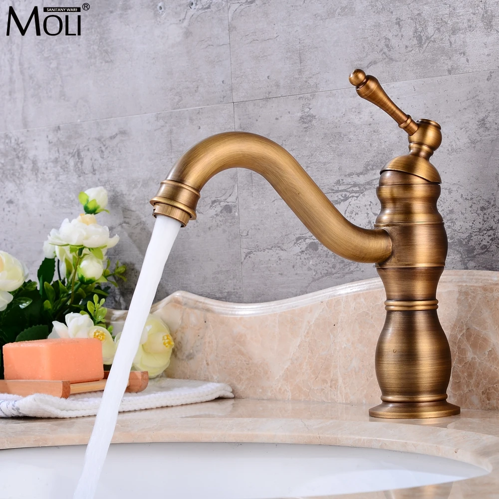 Deck Mounted Antique Bronze Bathroom Basin Sink Mixer Tap Crane Hot and Cold Water Faucets in