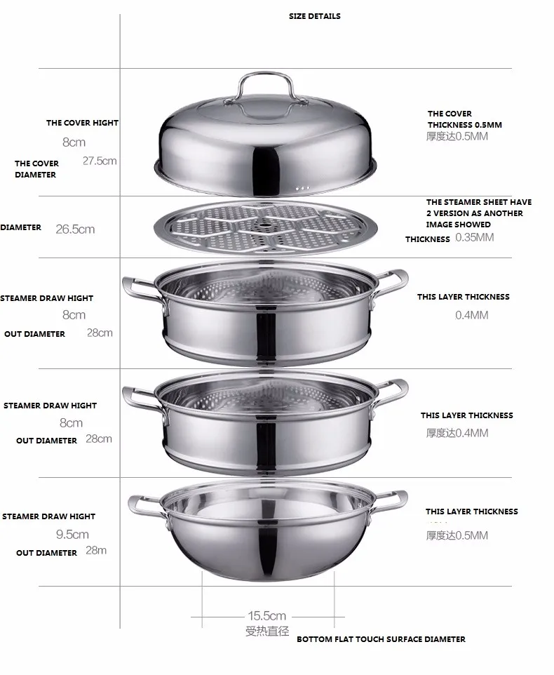 Пароварка 28 см, пароварка, кастрюли, 3 слоя, нержавеющая сталь, утолщение, тушеный горшок, кастрюля, многофункциональный, inox, кастрюля для приготовления пищи