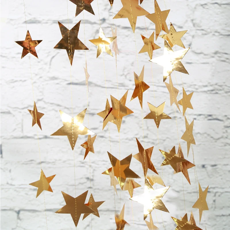 4M Gold Silver Paper Garland Star String Banners Wedding Banner for Party Home Wall Room Hanging Decoration Baby Shower Favors - Цвет: Bright gold