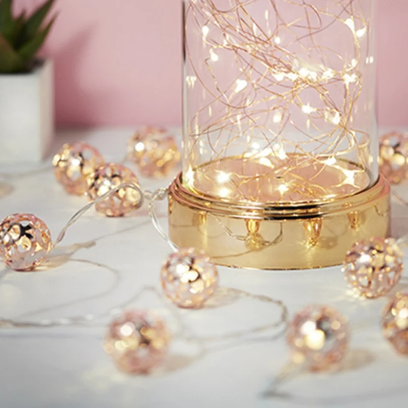 

3m 20 Light Lamp Nordic Style Rose Gold Leaf Ball Lamp String