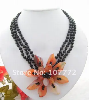 

3 strands Onyx Carnelian Flower Necklace