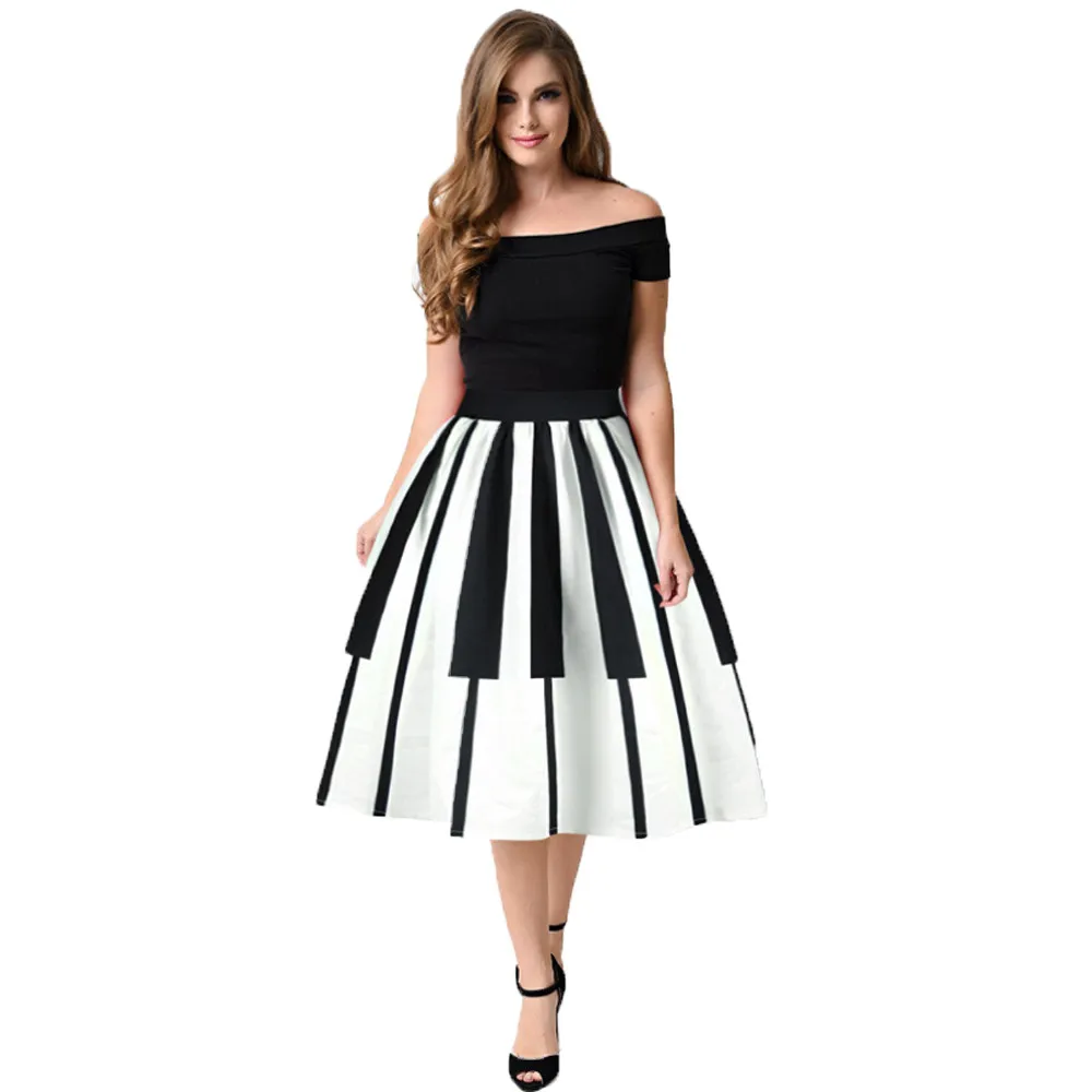 

Jaycosin clothes Women Piano Keys Printed Skirt 2019 lady new High Waist Thin Fancy Pattern beautiful soft Skirt